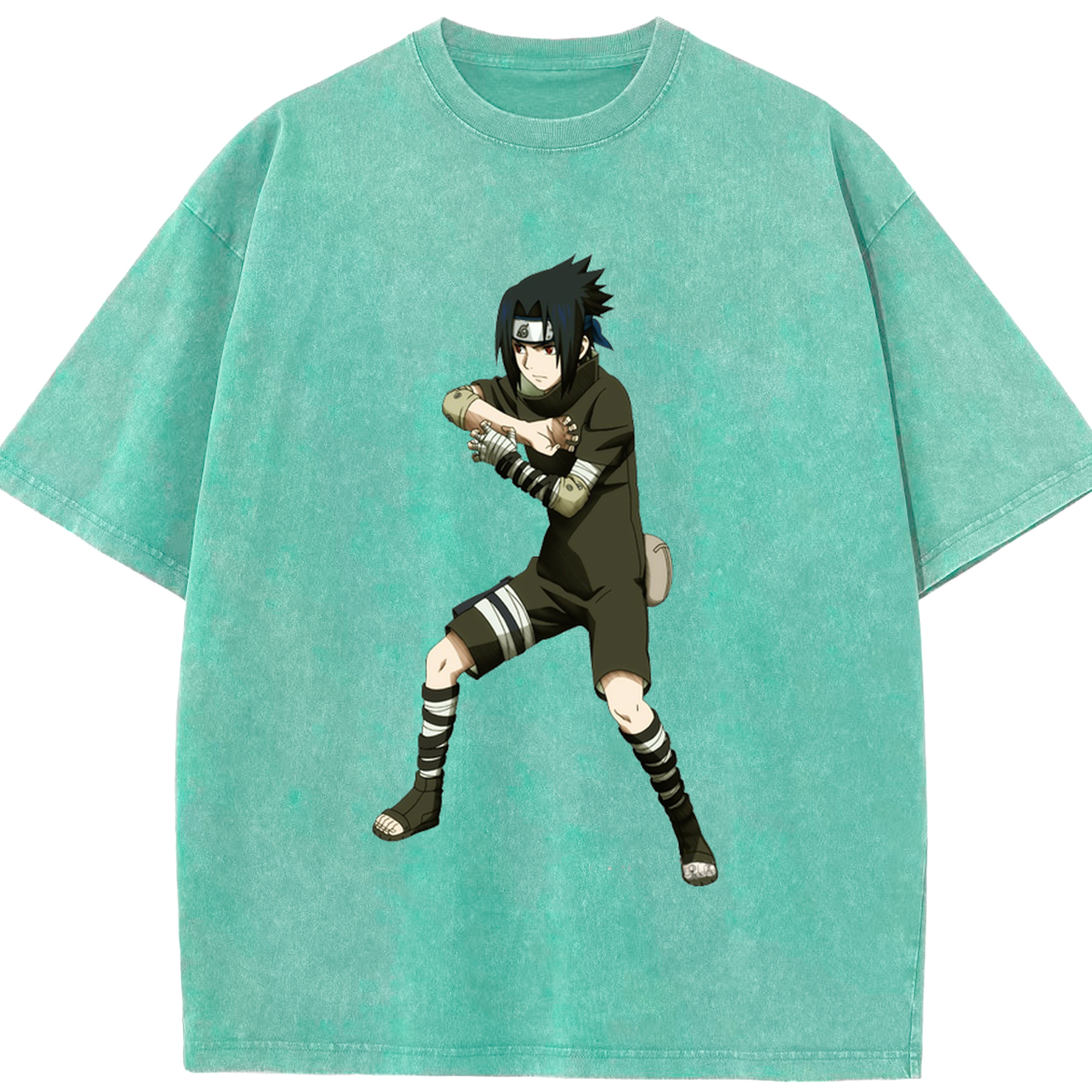 （画像用） NARUTO -ナルト- うちは サスケ Uchiha Sasuke 綿100% ヴィンテージ風 半袖Tシャツ（フロントプリント）